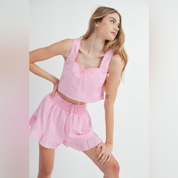 Pink Sleeveless Top and Ruffle Shorts Set - Picture 3 of 7